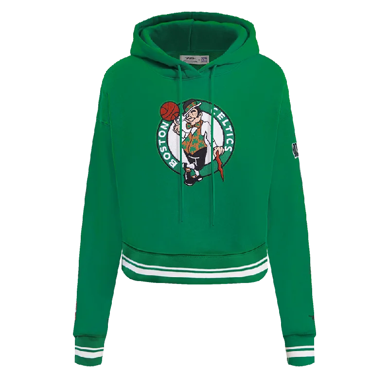 NBA BOSTON CELTICS RETRO CLASSIC WOMEN'S RIB CROPPED PO HOODIE (KELLY GREEN)