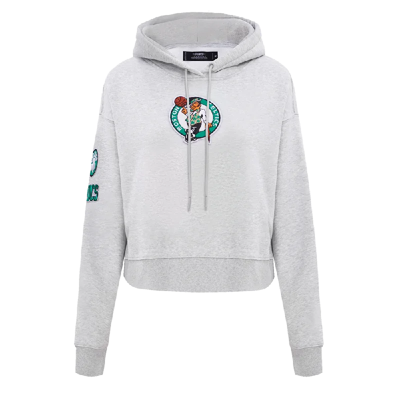 NBA BOSTON CELTICS CLASSIC WOMEN'S CROPPED PO HOODIE (HEATHER GREY)