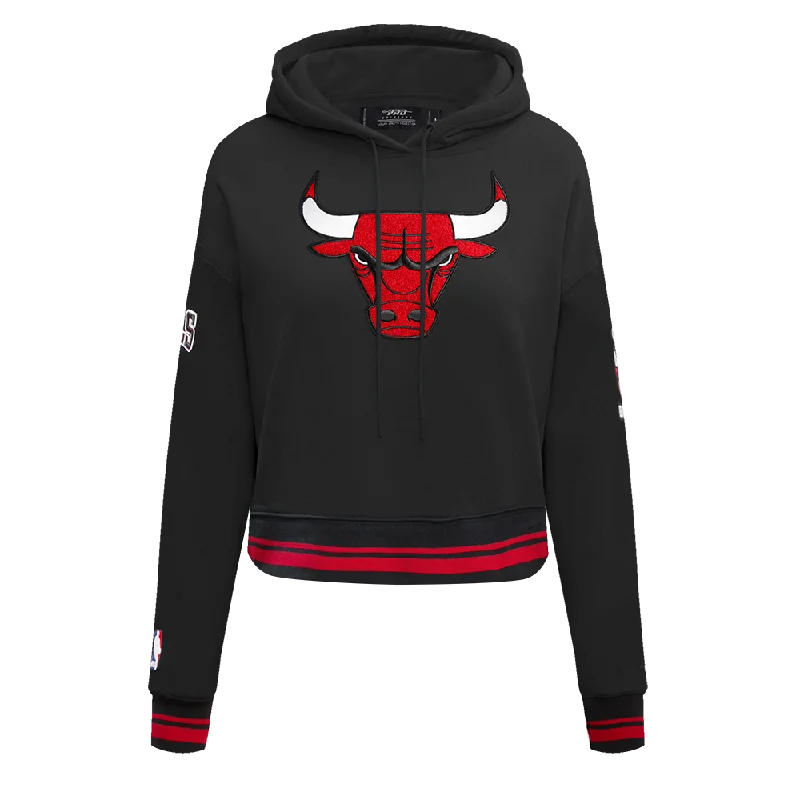 NBA CHICAGO BULLS RETRO CLASSIC WOMEN'S CROPPED PO HOODIE (BLACK/RED)