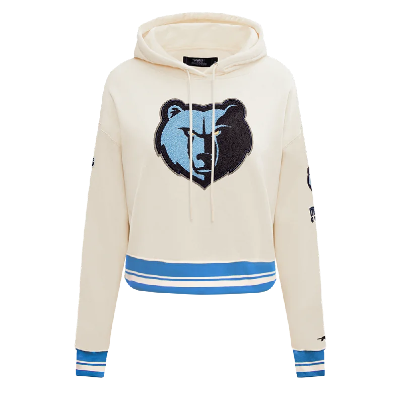 NBA MEMPHIS GRIZZLIES RETRO CLASSIC WOMEN'S RIB CROPPED PO HOODIE (EGGSHELL/UNIVERSITY BLUE)