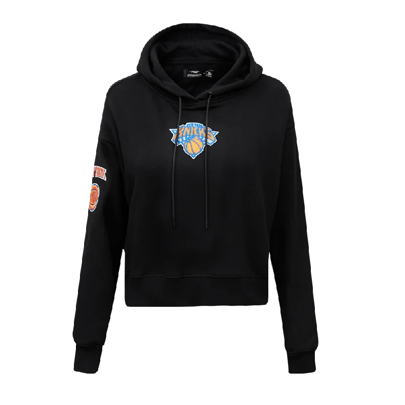 NBA NEW YORK KNICKS CLASSIC WOMEN'S CROPPED PO HOODIE (BLACK)