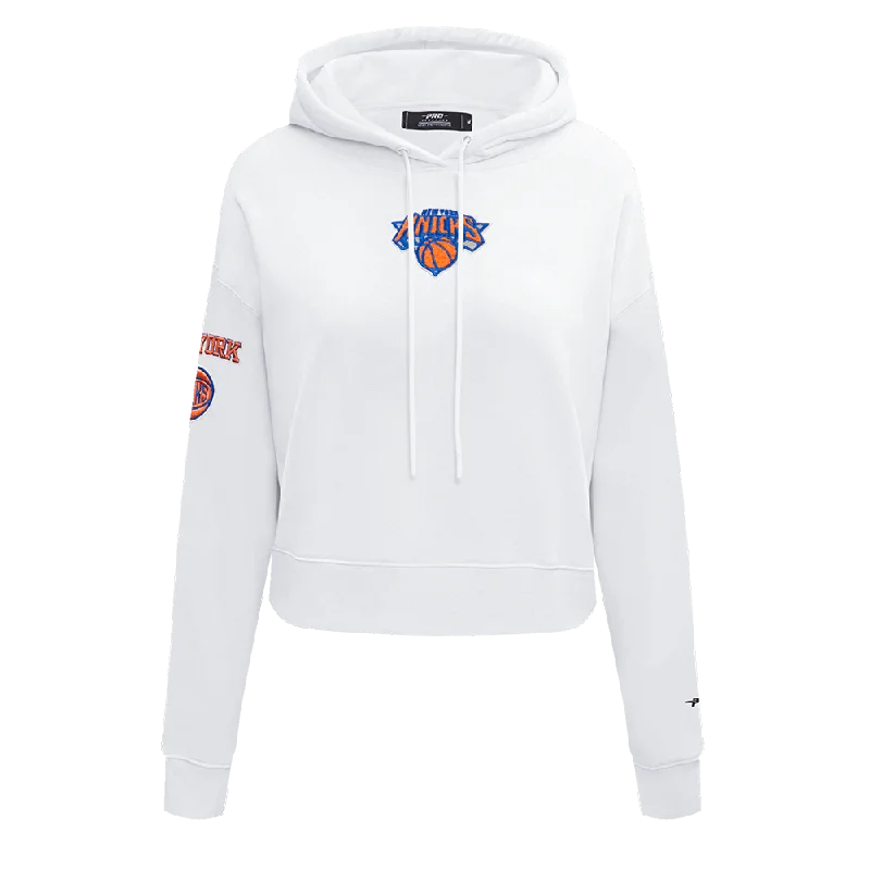 NBA NEW YORK KNICKS CLASSIC WOMEN'S CROPPED PO HOODIE (WHITE)