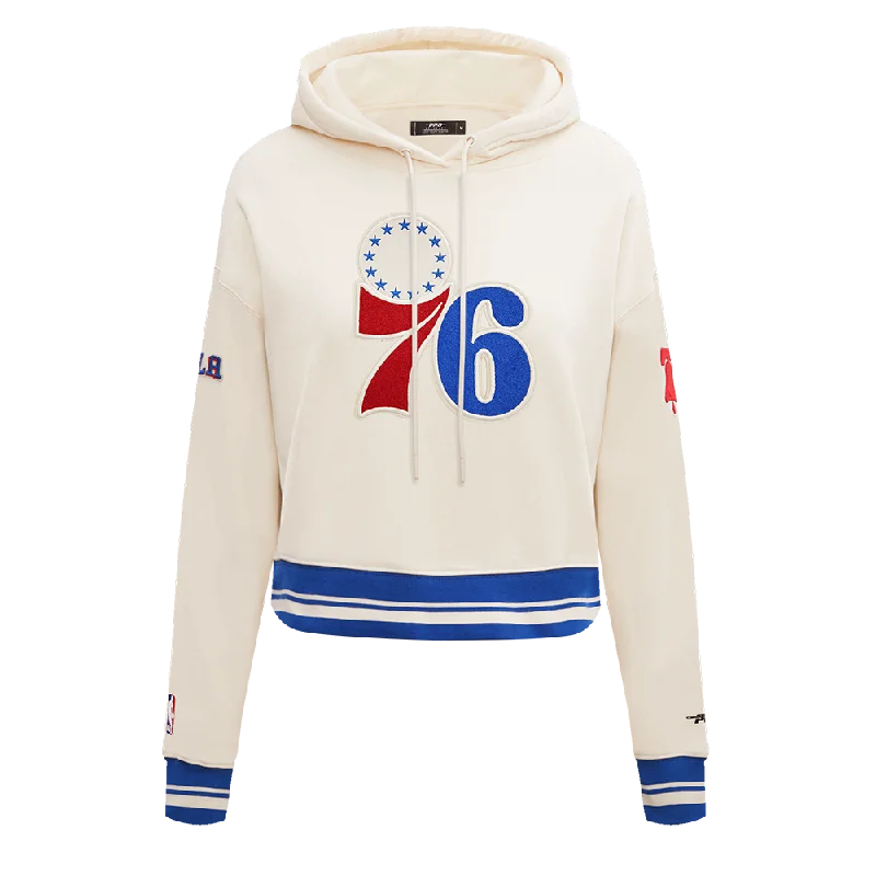 NBA PHILADELPHIA 76ERS RETRO CLASSIC WOMEN'S CROPPED PO HOODIE (EGGSHELL/ROYAL BLUE)