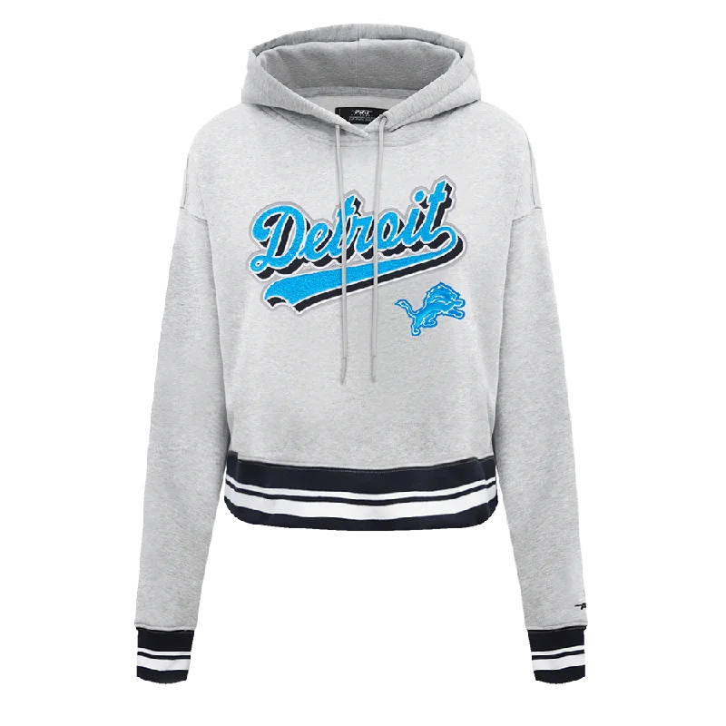 NFL DETROIT LIONS SCRIPT TAIL WOMEN'S RIB FLC CROPPED PO HOODIE (HEATHER GRAY/BLACK)