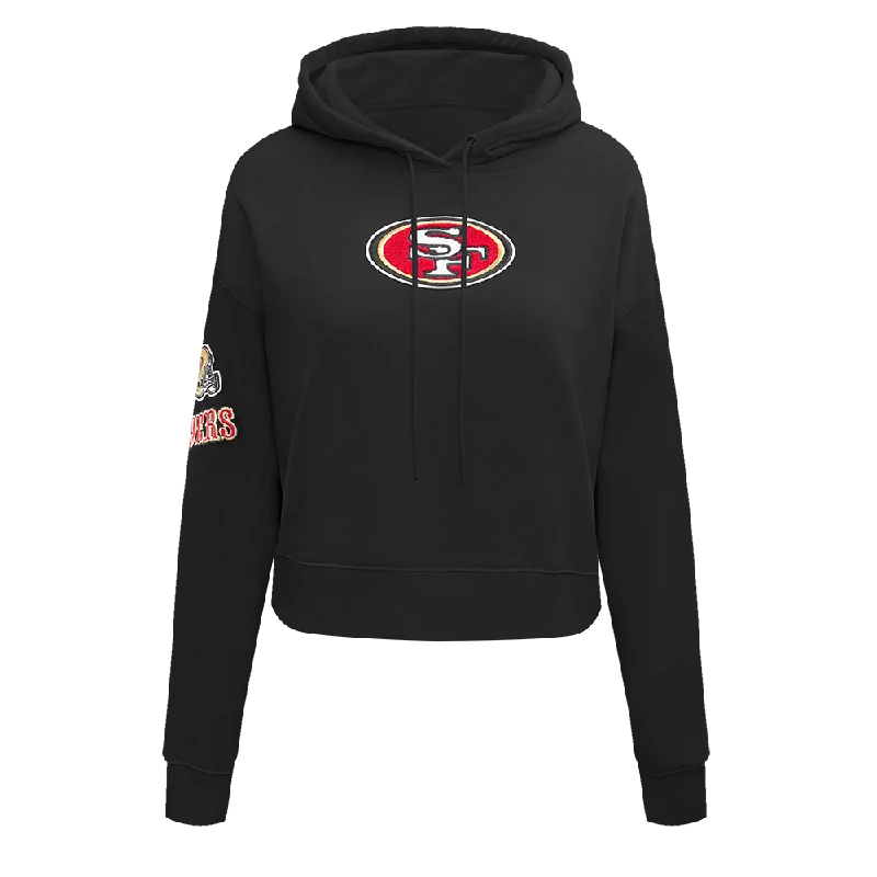 NFL SAN FRANCISCO 49ERS CLASSIC WOMEN'S CROPPED PO HOODIE (BLACK)