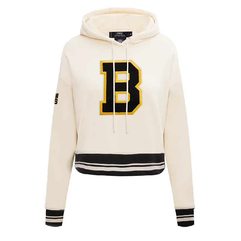 NHL BOSTON BRUINS RETRO CLASSIC WOMEN'S RIB CROPPED PO HOODIE (EGGSHELL/ BLACK)