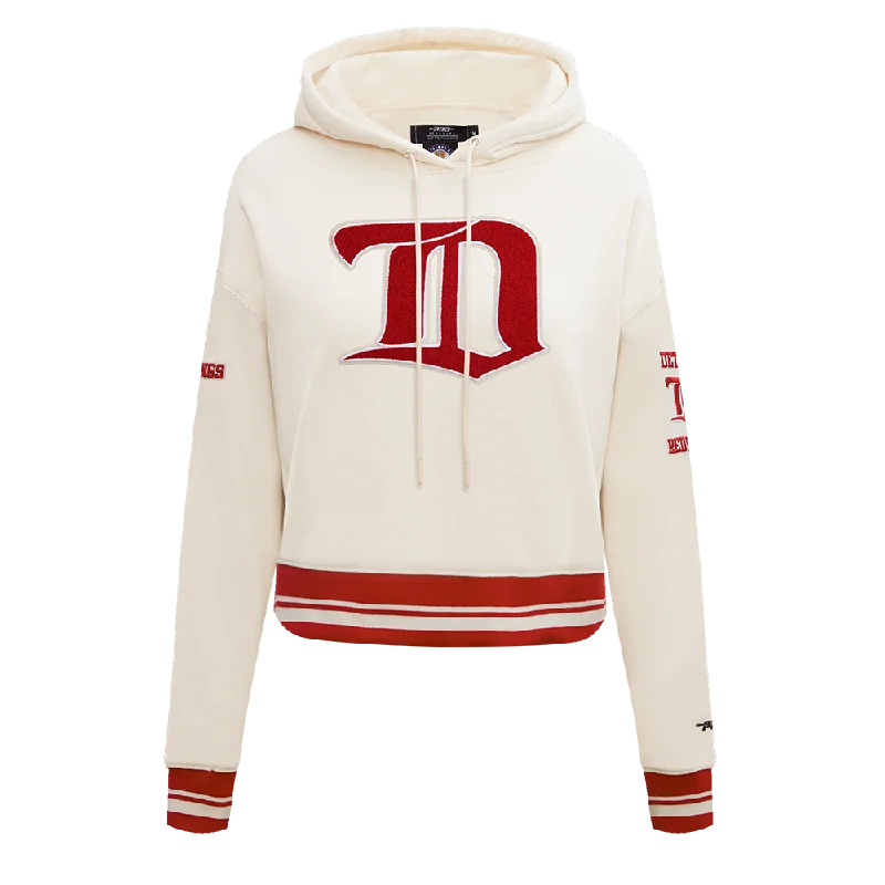 NHL DETROIT RED WINGS RETRO CLASSIC WOMEN'S RIB CROPPED PO HOODIE (EGGSHELL/ RED)