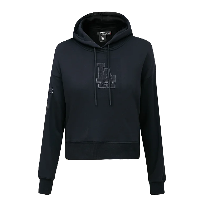 MLB LOS ANGELES DODGERS TRIPLE BLACK WOMEN'S CROPPED PO HOODIE (TRIPLE BLACK)