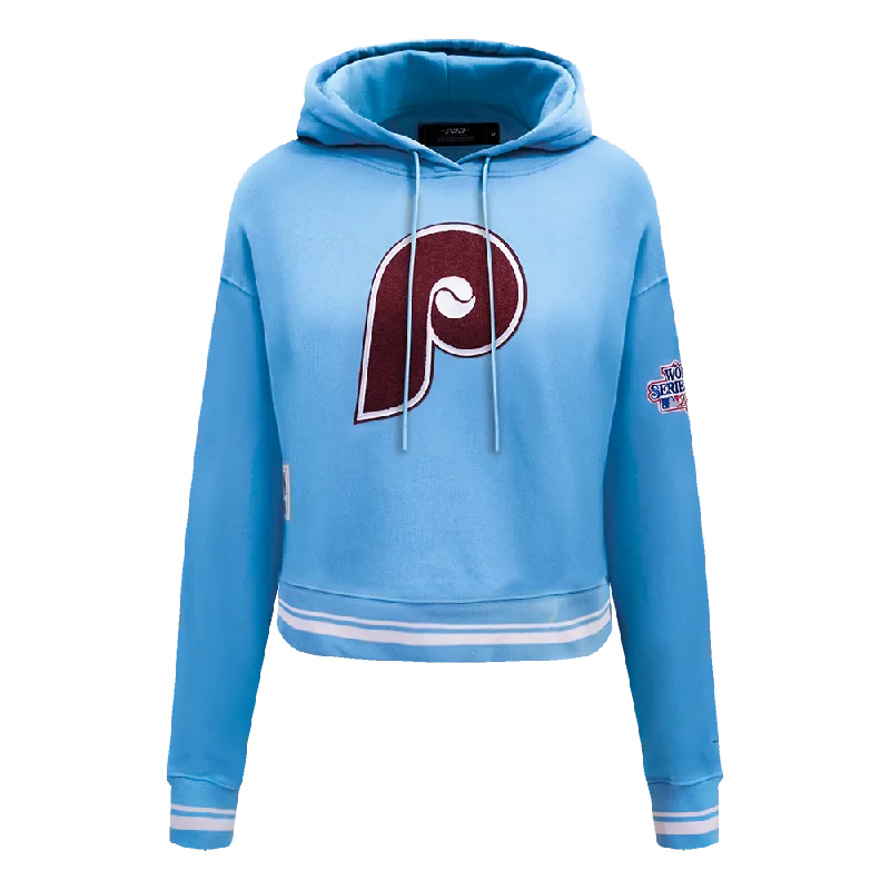 MLB PHILADELPHIA PHILLIES RETRO CLASSIC WOMEN'S CROPPED PO HOODIE (UNIVERSITY BLUE)