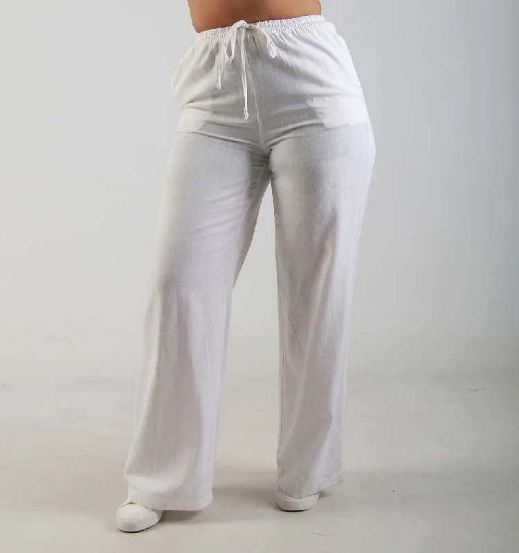 RELAXED WIDE LEG LINEN PANTS – WHITE