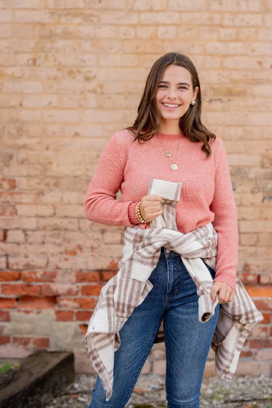 Heathered Knit Ribbed Trim Sweater