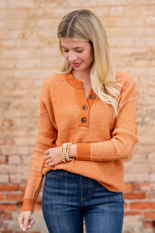 Marled Solid Trim Button Sweater