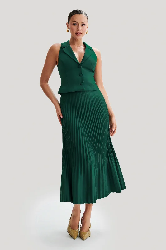 Twyla Pleated Suiting Maxi Skirt - Forest Green