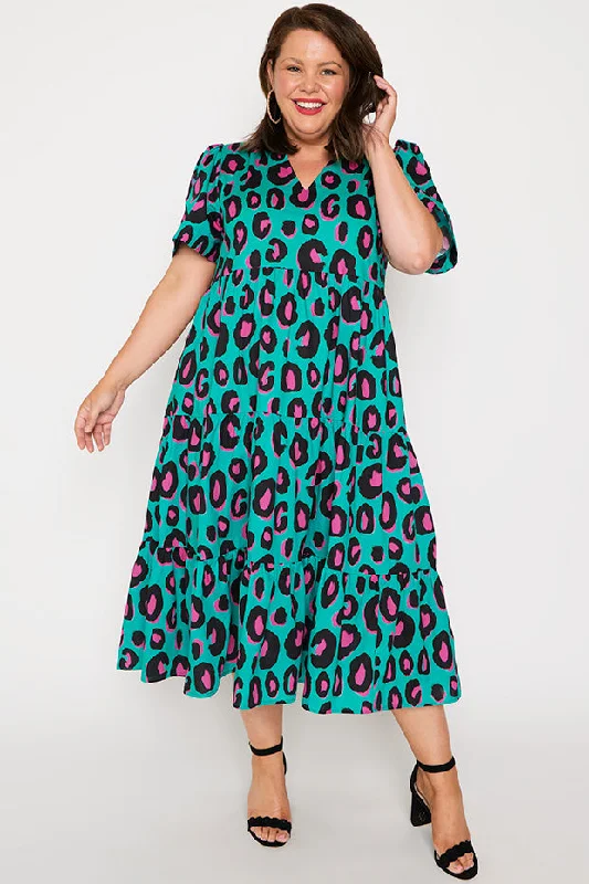 Clara Minty Leopard Dress