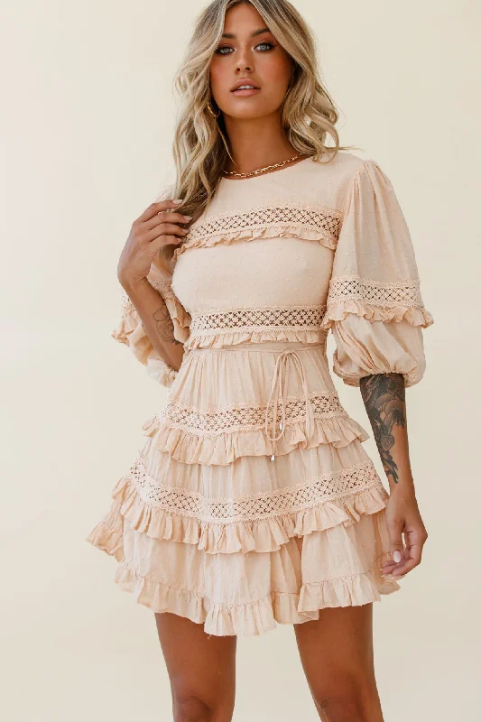 Dream About It Puff Sleeve Frill Dress Nude