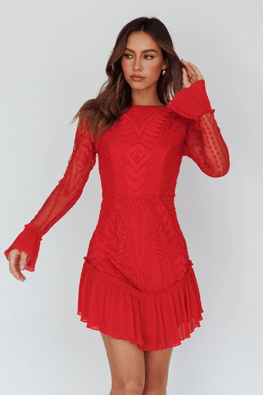 Dreamy Long Sleeve Mini Dress Red