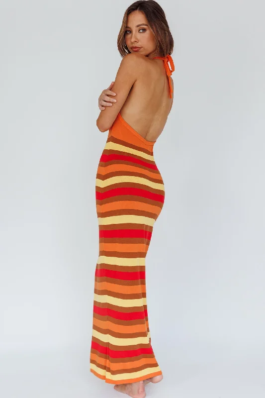 French Riviera Halterneck Knit Maxi Dress Brown/Orange