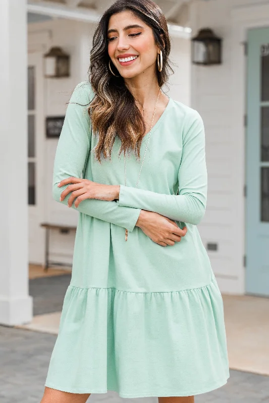 From Now On Light Sage Green Tiered Dress