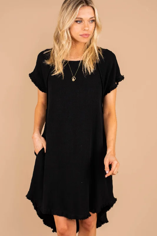 Give Your Love Black Raw Hem Dress