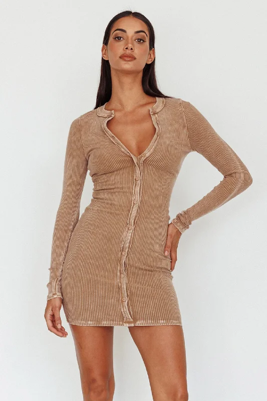 Goin' Solo Faux Placket Mini Dress Khaki