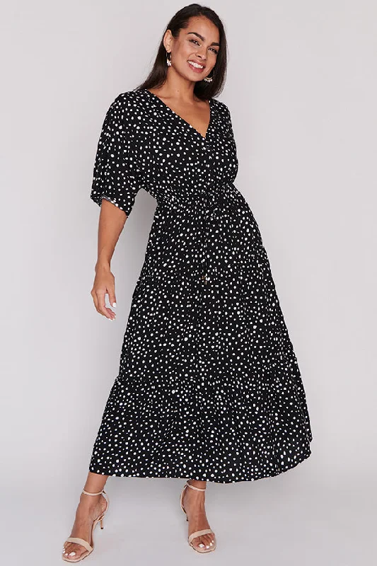 Maddie Black Irregular Spot Dress