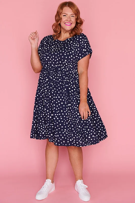 Malia Navy & White Flecks Dress