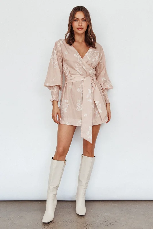 New Wave Long Sleeve Wrap Dress Sand