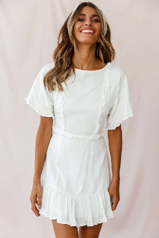 Thursday Ruffle Detail Lace-Up Back Dress White