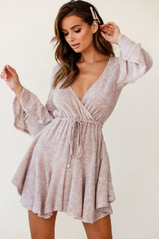 Wait For It Long Sleeve Drawstring Dress Blush