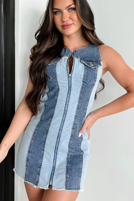 When In Doubt Colorblock Denim Mini Dress (Denim Combo)