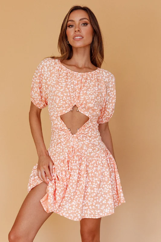 Your Moment Cut-Out Waist Dress Floral Orange